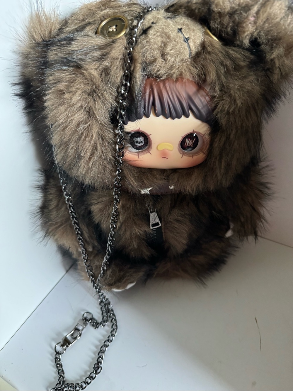 Rebel Dolls  Faux Fur  Goth Character Crossbody Bag - Brown